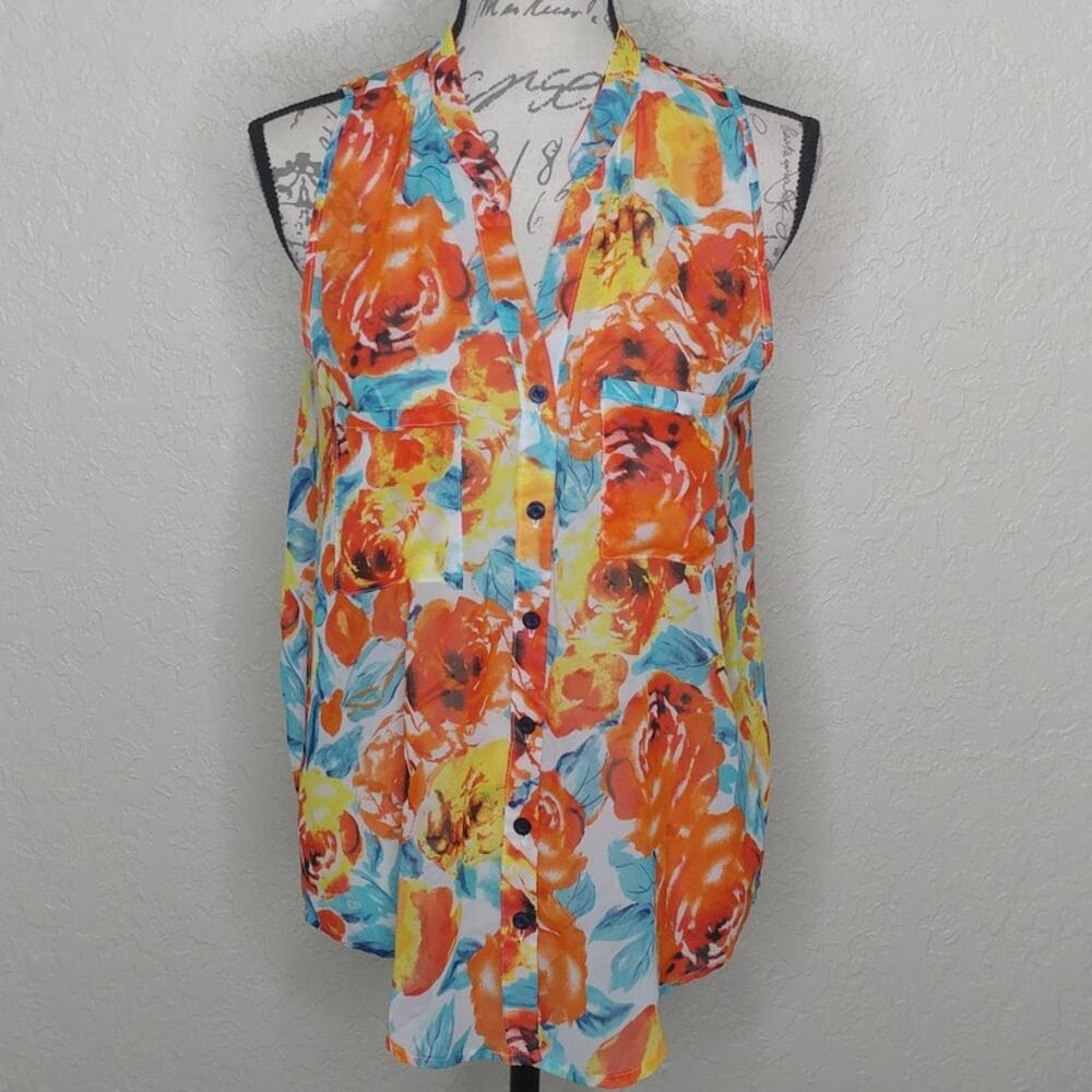 Olive‎ & Oak Multicolored Floral Sleeveless Shirt Size M